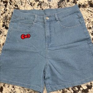 Hello kitty Style  Women's Denim Shorts with Red Bow Accent